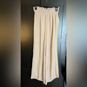 Flowy tan elastic waist band wide legged pants NWT